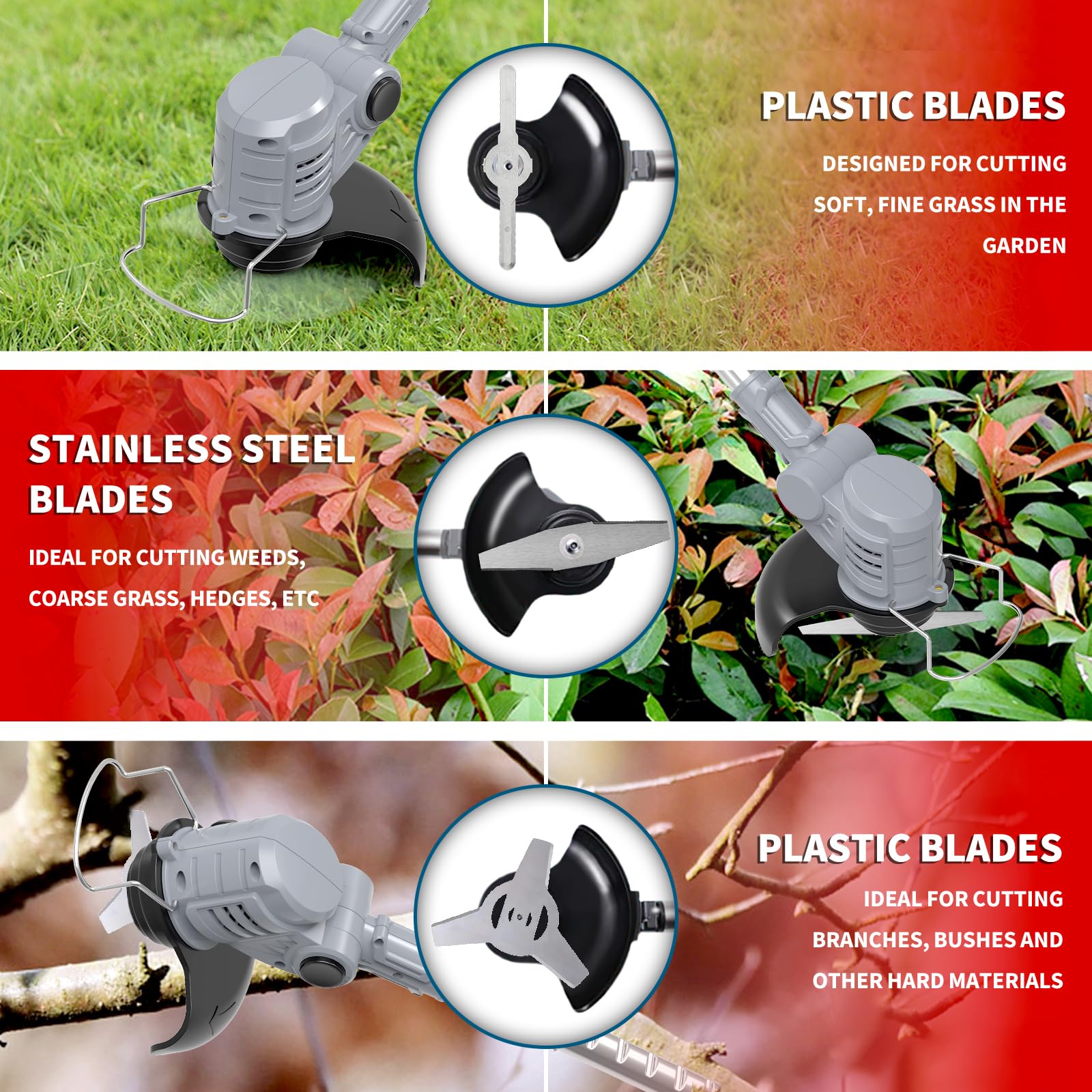 Desbrozadora de batería de 21 V, corte de borde inalámbrico 3 en 1, con 2 baterías de 4,0 Ah, cortasetos eléctrico para jardín, cortapelos para césped de jardín