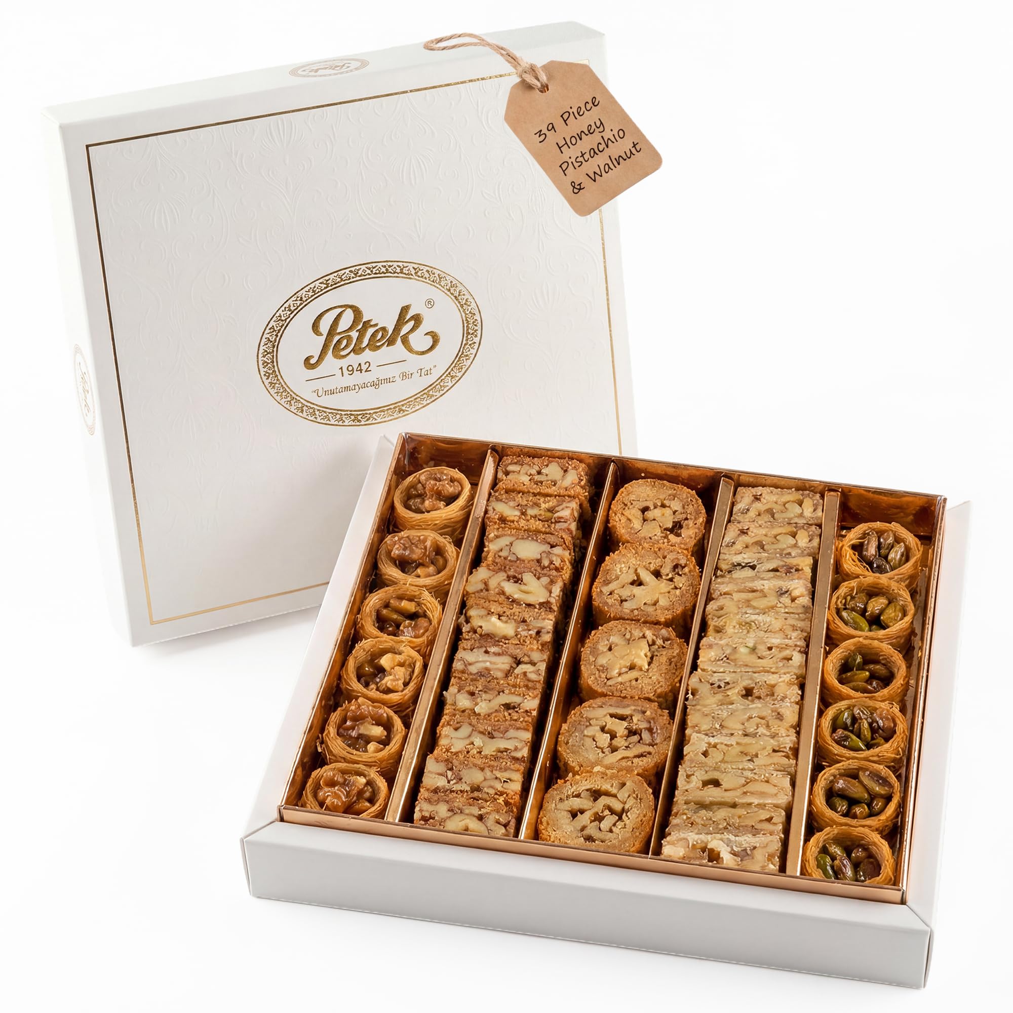 Petek Baklava Pastry Gift Box – Assorted Walnut, Pistachio & Honey Pastries – 39 Pieces, 680 g