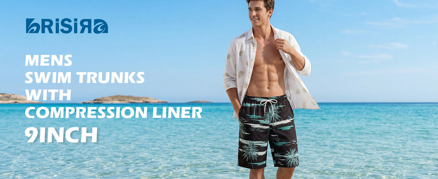 BRISIRA Mens Swim Trunks Bathing Suit 9 Inch Inseam Compression