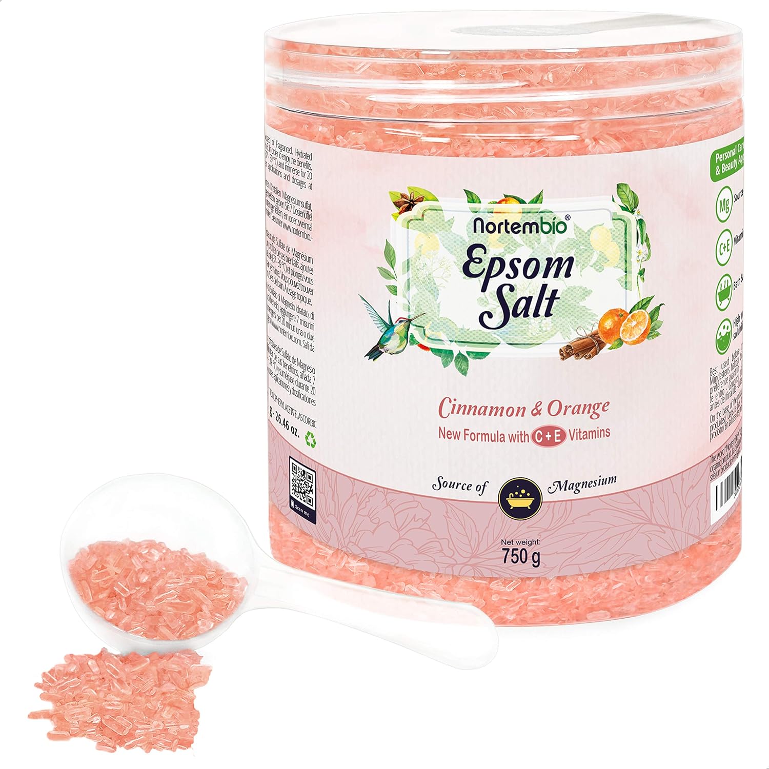 Nortembio Epsom Salt 750 g. New Orange Cinnamon Fragrance. Epsom Salts