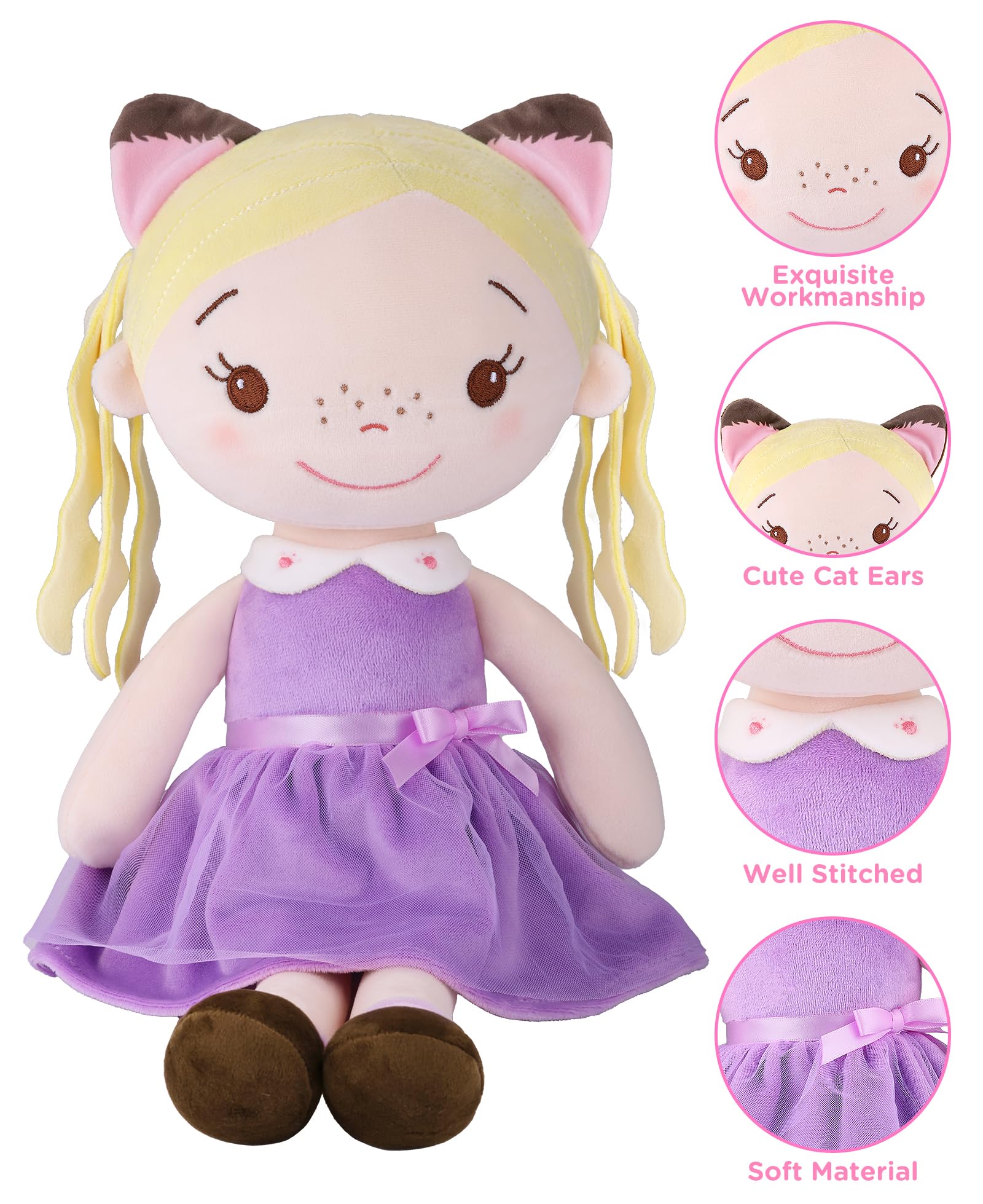 GAGAKU Morbida bambola di stoffa 40 cm bambole angelo custode, regalo di battesimo per bambine peluche portafortuna per bambini dai 3 ai 5 anni - gattina