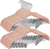 Vista 17 de SONGMICS Paquete de 20 perchas para pantalones, perchas de terciopelo de 16.7 pulgadas de largo con clips ajustables, perchas resistentes