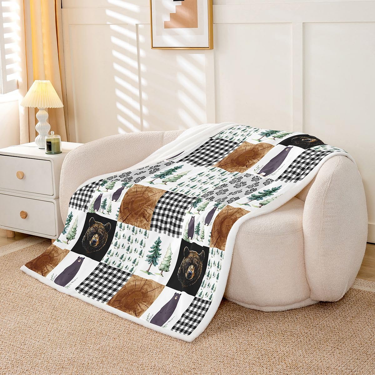 Erosebridal Kids Rustic Black & White Animal Print Throw Blanket, 50"X60", Microfiber with Sherpa, Easy Care, Perfect for Camping, Napping & Reading