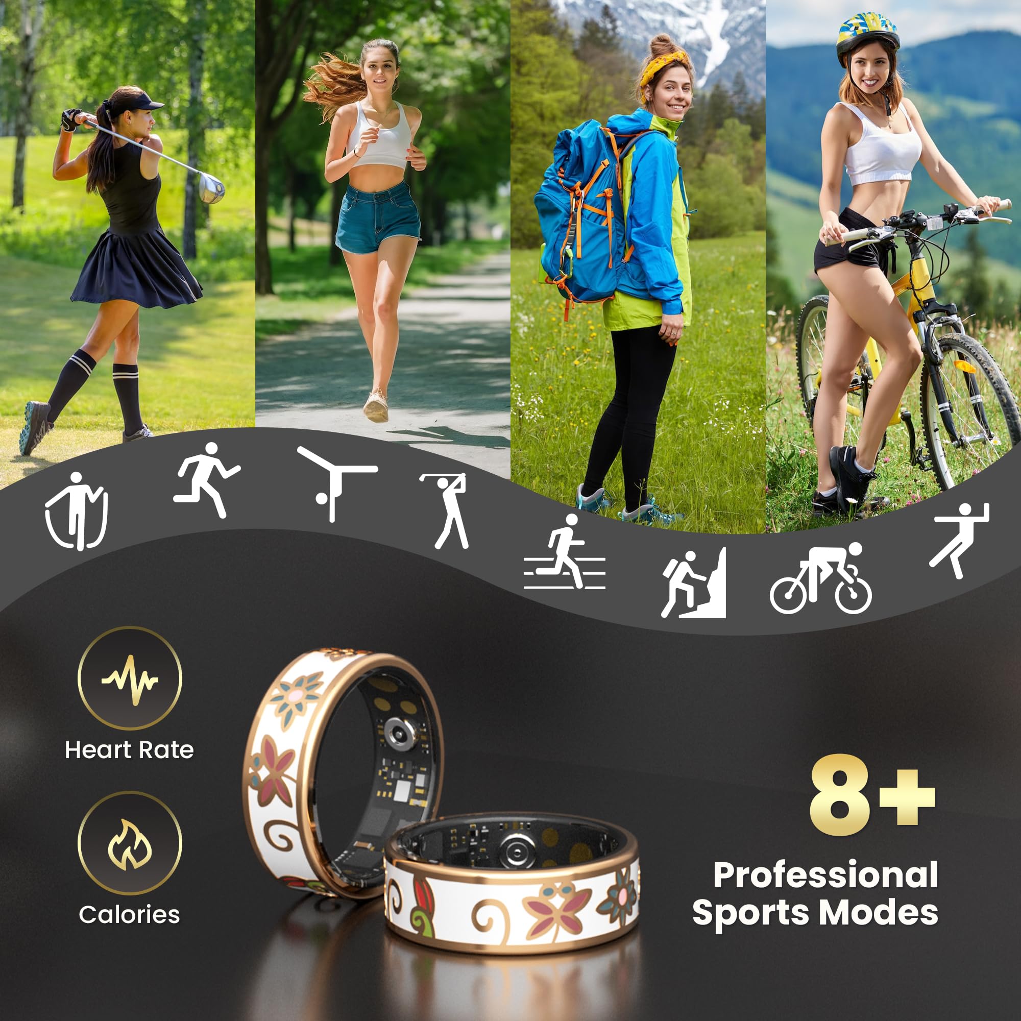 Enamel Craft Smart Ring for Women & Men - No Subscription Fee Fitness Tracker with Sleep Tracking, Heart Rate, SpO2 - IP68 Waterproof for iPhone Android - Activity Tracker, Remote Camera Size10