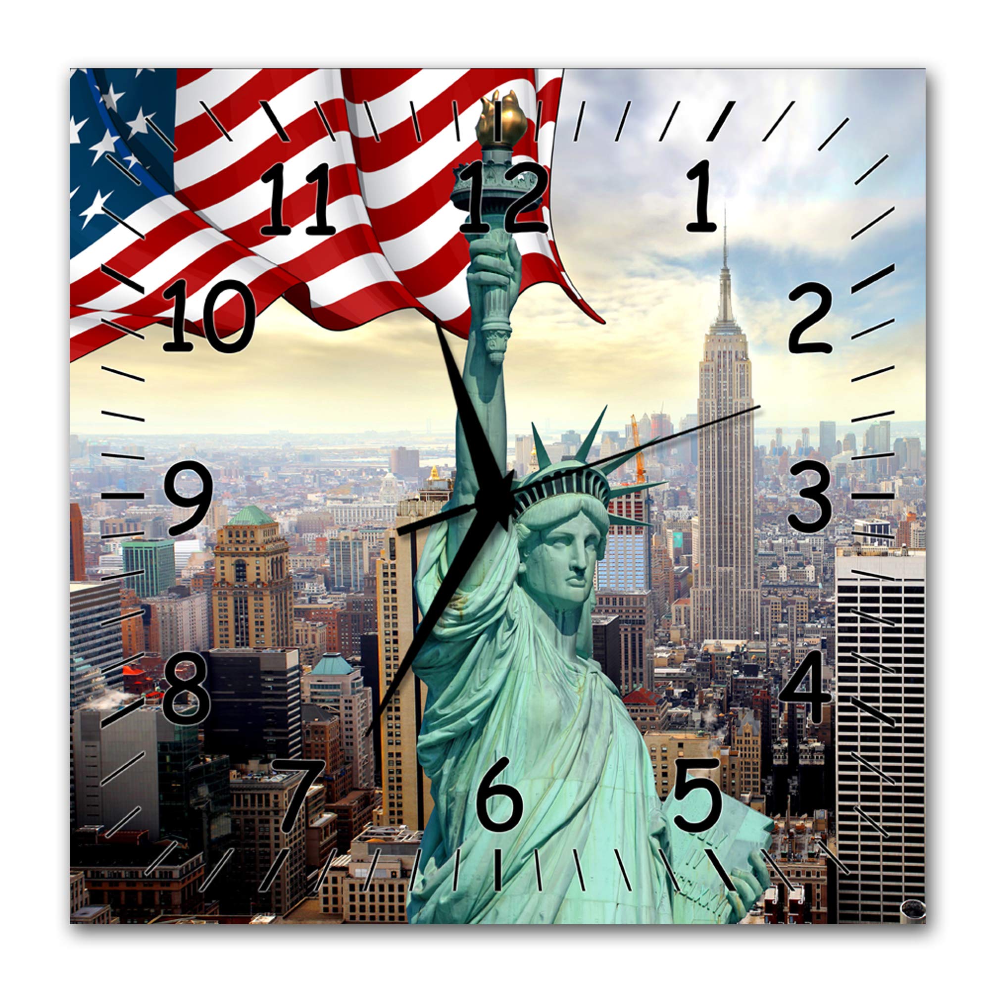 BM Funk Quarz Wanduhr Funkwanduhr Funkwanduhren Funkuhr Funkuhren kein Ticken lautlos geräuschlos leise modern ohne Tickgeräusche groÃŸ XXL Wohnzimmer Küche Skyline New York 9485-1a SZ