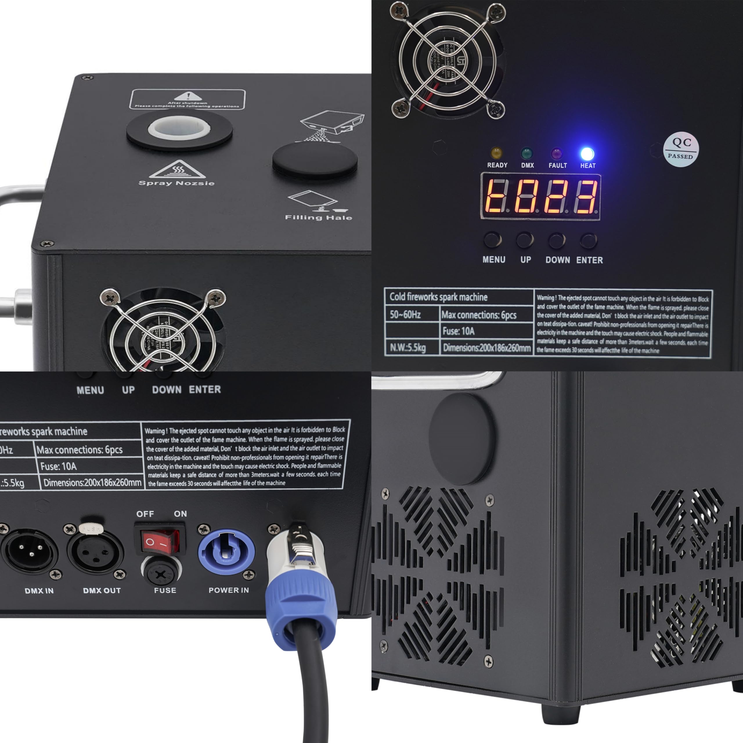 750W Pyrotechnikmaschinen DMX Cold Spark Effektmaschinen, Einstellbare Funkenhöhe Sparkular Machine mit Fernbedienung, Funke Feuerwerk Maschine mit Digitales Display für Partys, DJ, Hochzeiten