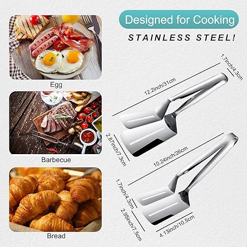 Miniatura 2 de Juego de espátulas de acero inoxidable 304 de 2 a 10 pulgadas y 12 pulgadas, abrazaderas de doble cara, pinzas de cocina multifuncionales, pinzas