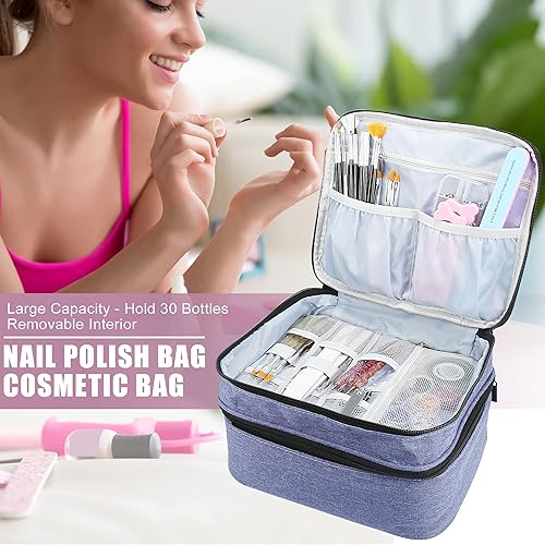 Miniatura 6 de VOCOSTE Estuche de transporte de esmalte de uñas con capacidad para 30 botellas, estuche organizador de esmalte de uñas de doble capa para esmalte