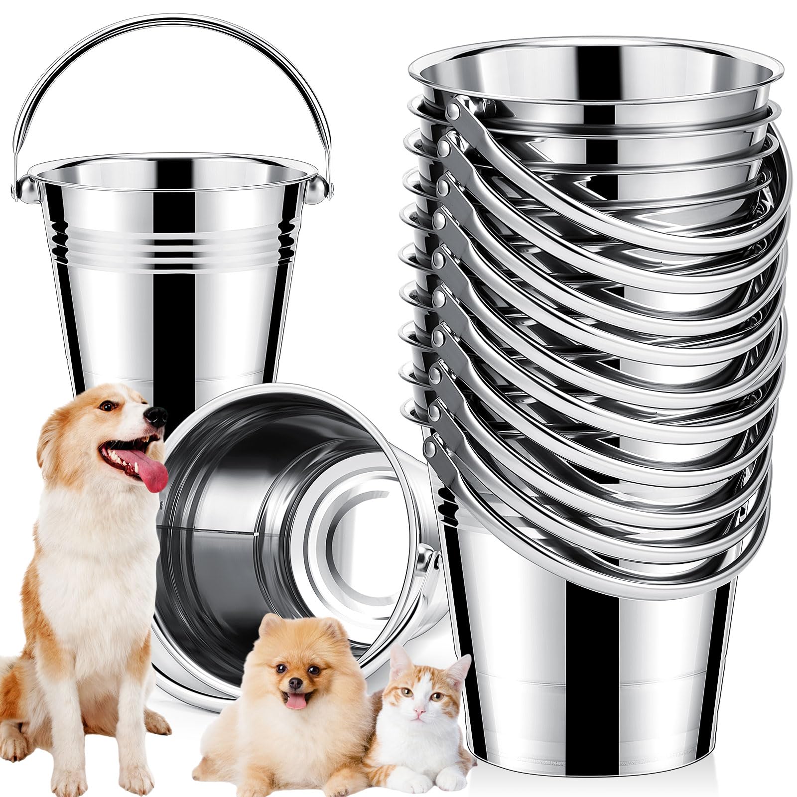 Hicarer 10 Pcs Dog Stainless Steel Bucket Heavy Duty Water Bucket for