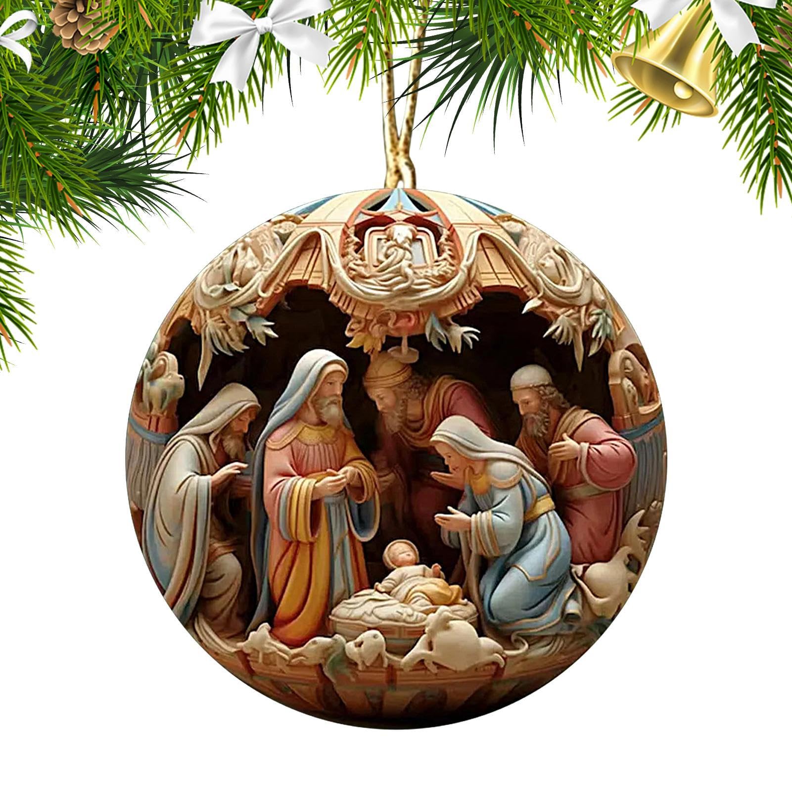24 Ornamenti Natalizi In Legno Presepe 3D - Sacra Famiglia, Decorazioni Albero Nascita Di Gesù