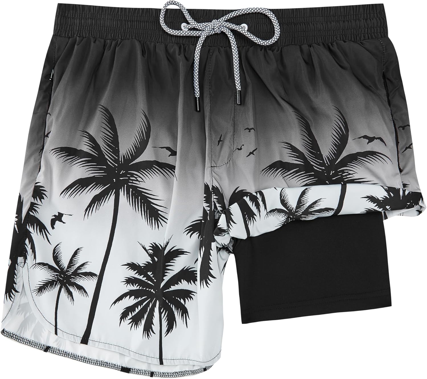 FT FENTENG Mens Swim Trunks with Compression Liner 5" Stretch Board Shorts Quick Dry Zipper Pockets 2 in 1 Mens Bathing Suits