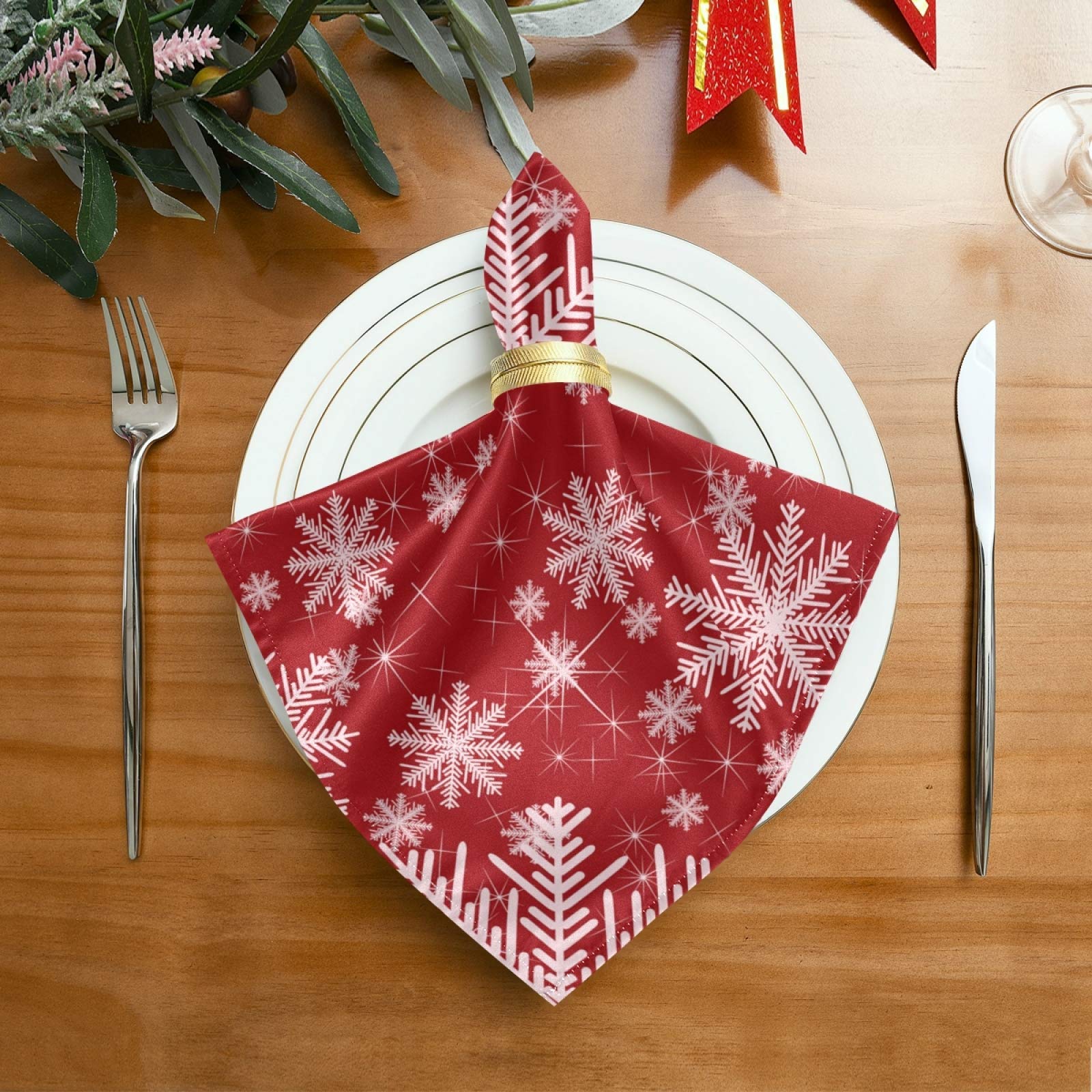 Christmas Snowflakes Red Napkin Set of 6 Winter New Year Cloth Napkins for Dining Table Kitchen Seasonal Holiday Xmas Party Decor 20x20 Inches Washable