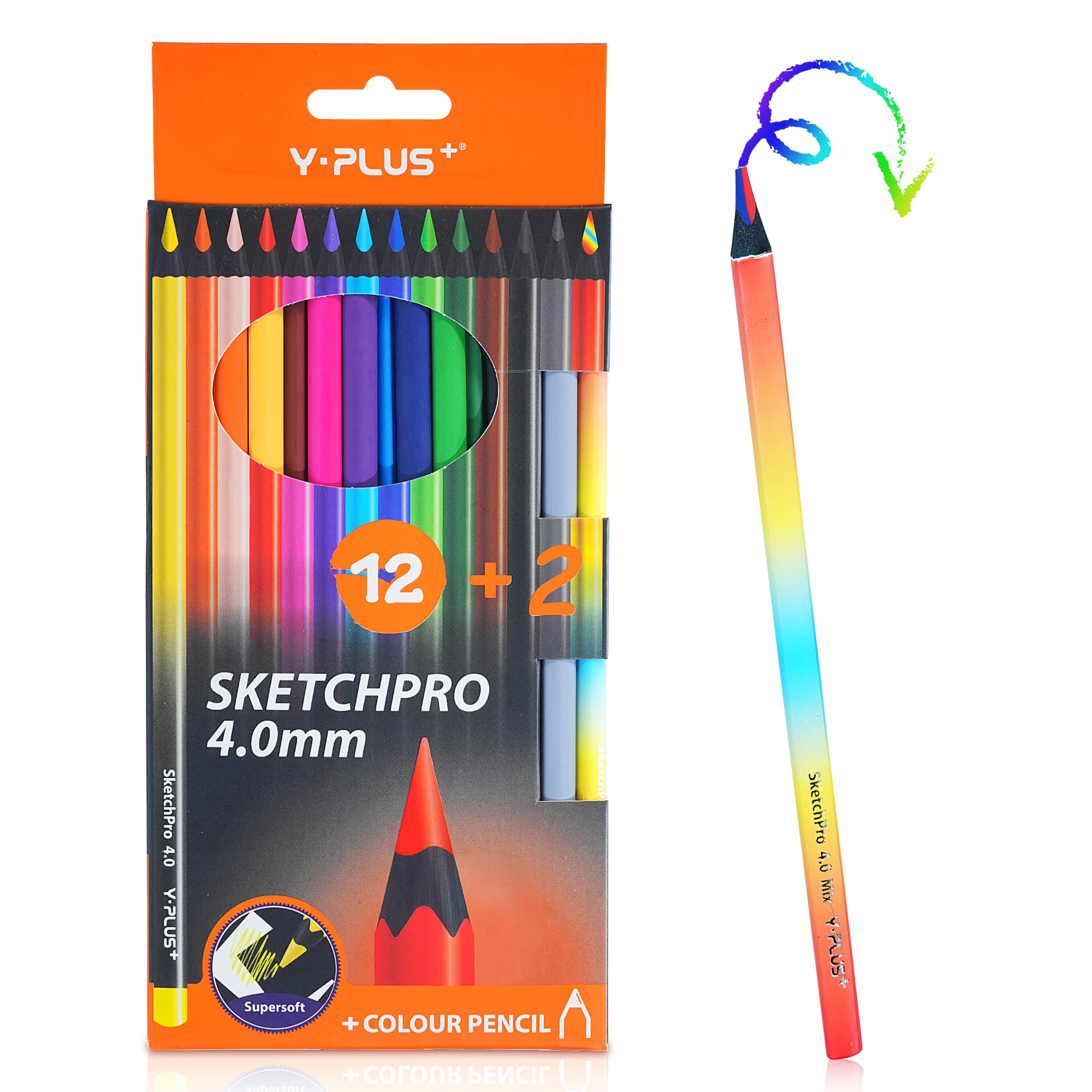 Lapices de Colores para Niños y Adultos, Estuche Lapices de Colores de 12+2 Colores, Lapices de Colores Profesionales Sketchpro de 4,0 mm