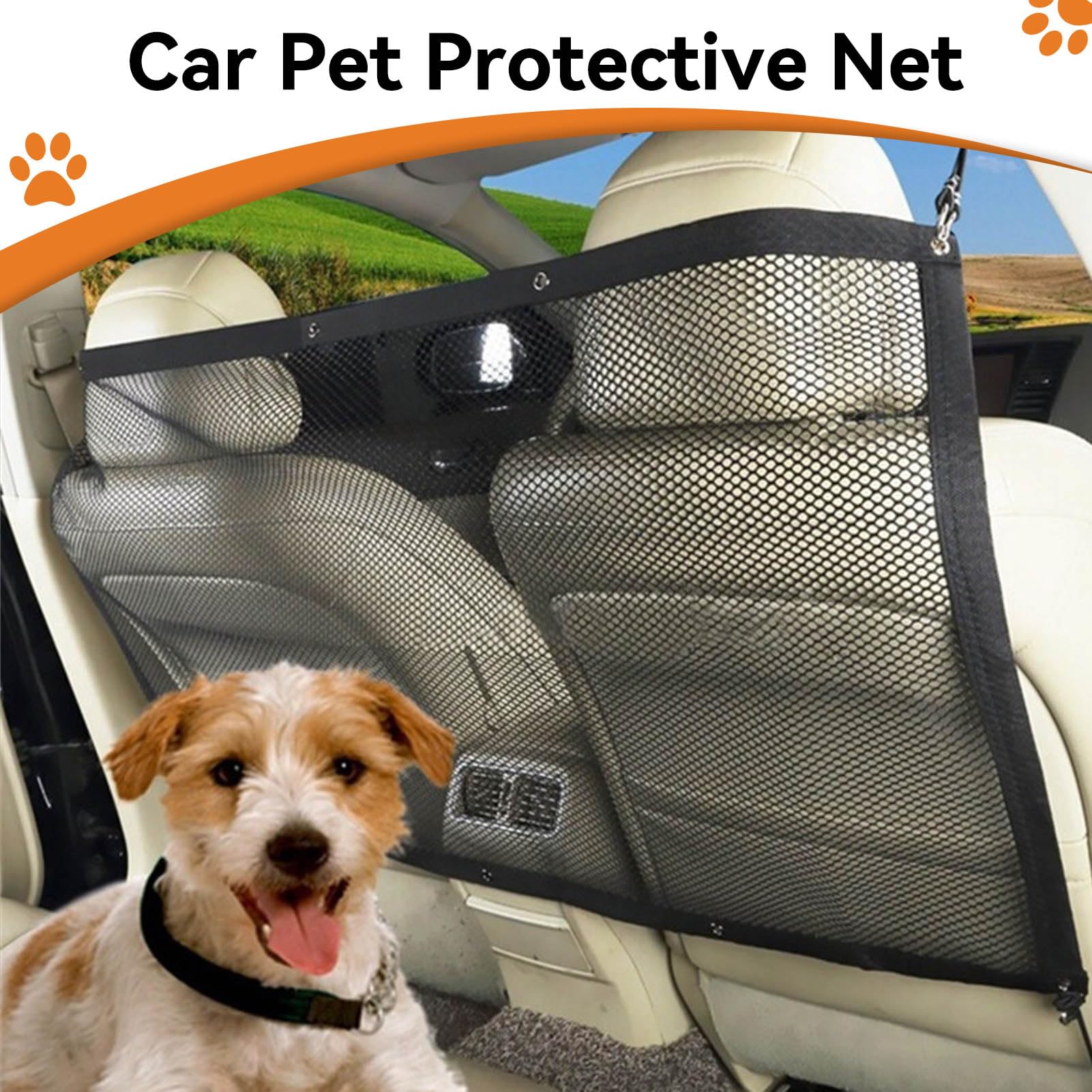 Filet Séparation Voiture Pour Chien - Barrière Siège Arrière Réglable, Maille Transparente, Fixation Crochets - 7
