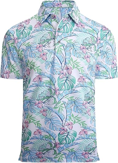 Alex Vando Mens Hawaiian Golf Shirt Moisture Wicking Digital Print Golf Shirts for Men