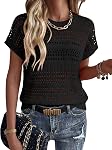 KISSMODA Tige rayée casual femme haut à manches courtes Cap à manches longues Col de l'équipage Pull S-XXL