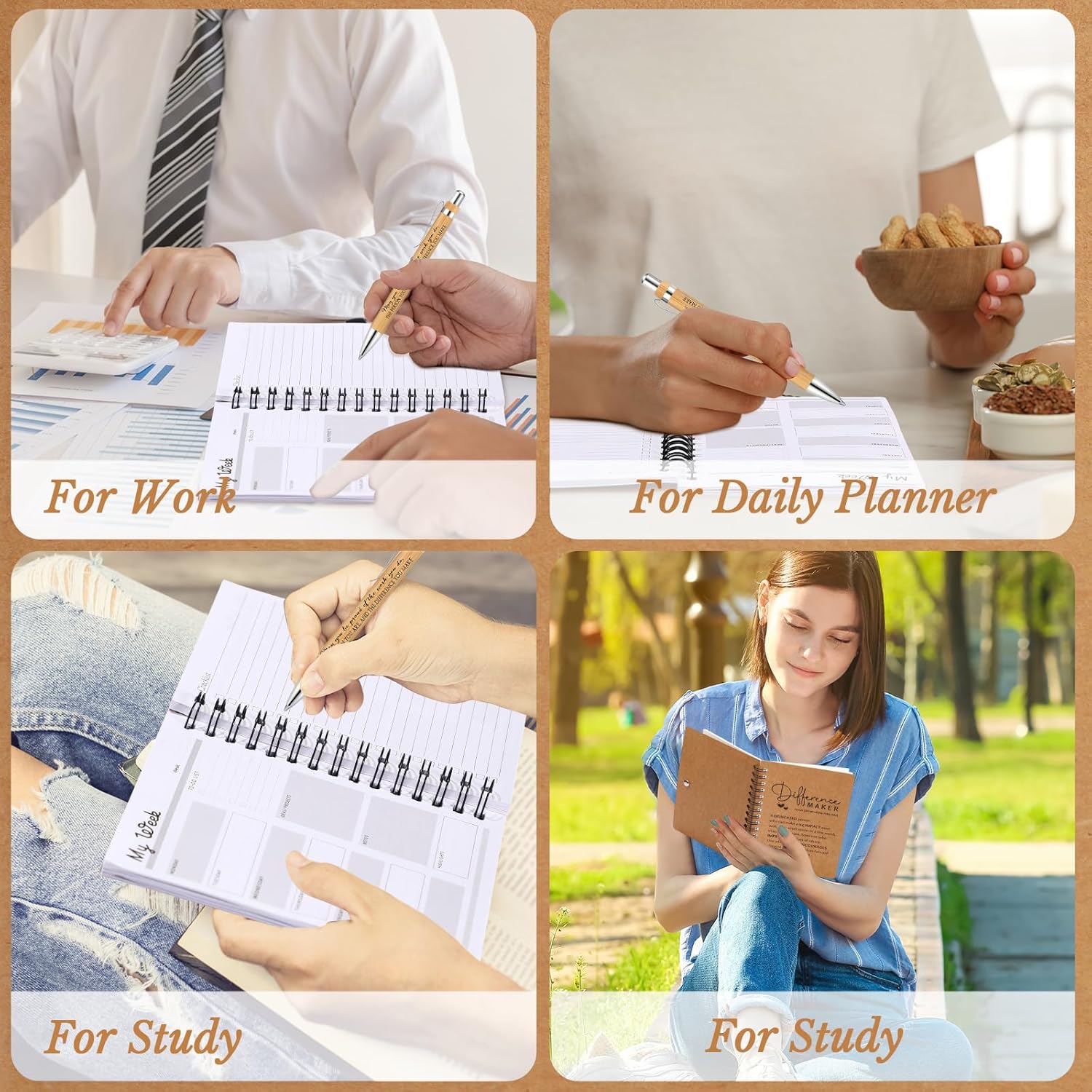 Tellingyou 50 Sets Difference Maker Employee Appreciation Gift for Coworkers to Do List Ballpoint Pens Note Pads Social Worker Gift for Coworker Nurse Staff Nurse Team Volunteer (Wood Color)