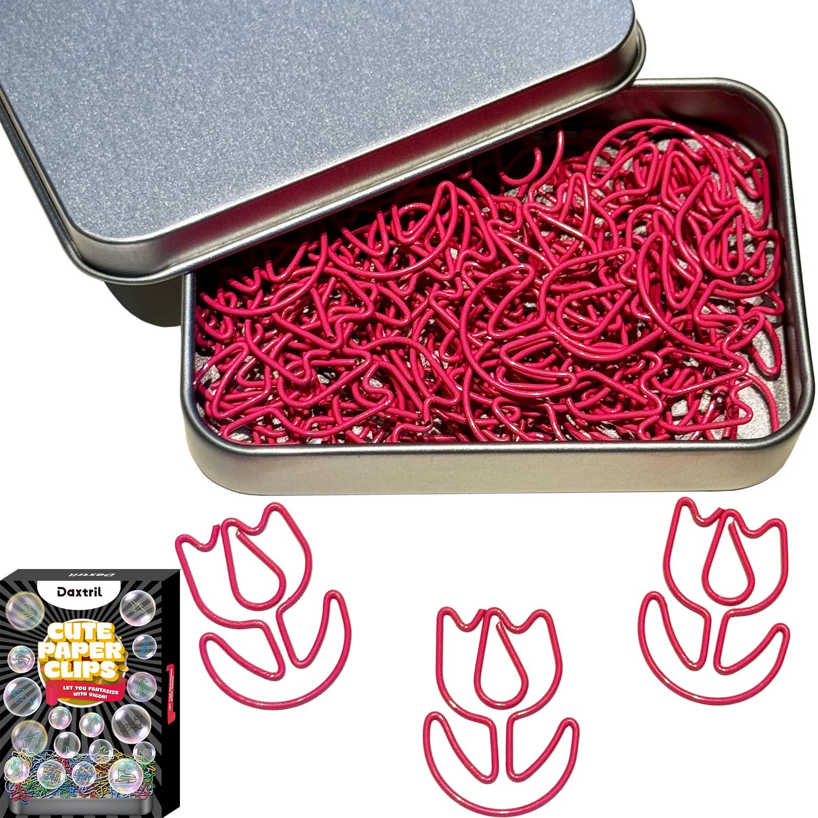 Daxtril Cute Paper Clips, 60PCS Flower Shaped Paper Clips Tulip Bookmarks Clips, Assorted Colors, Fun Office Gifts for Women Men Coworkers Teachers