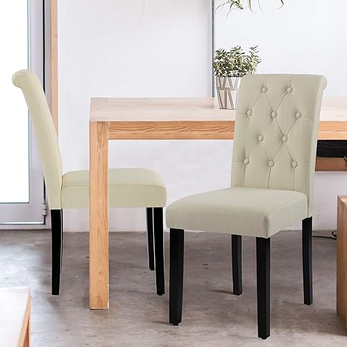 Miniatura 23 de LSSBOUGHT Sillas de comedor tapizadas con botones, set de 2 unidades, Gris Juego de 2,Beige,Crema,Juego de 4