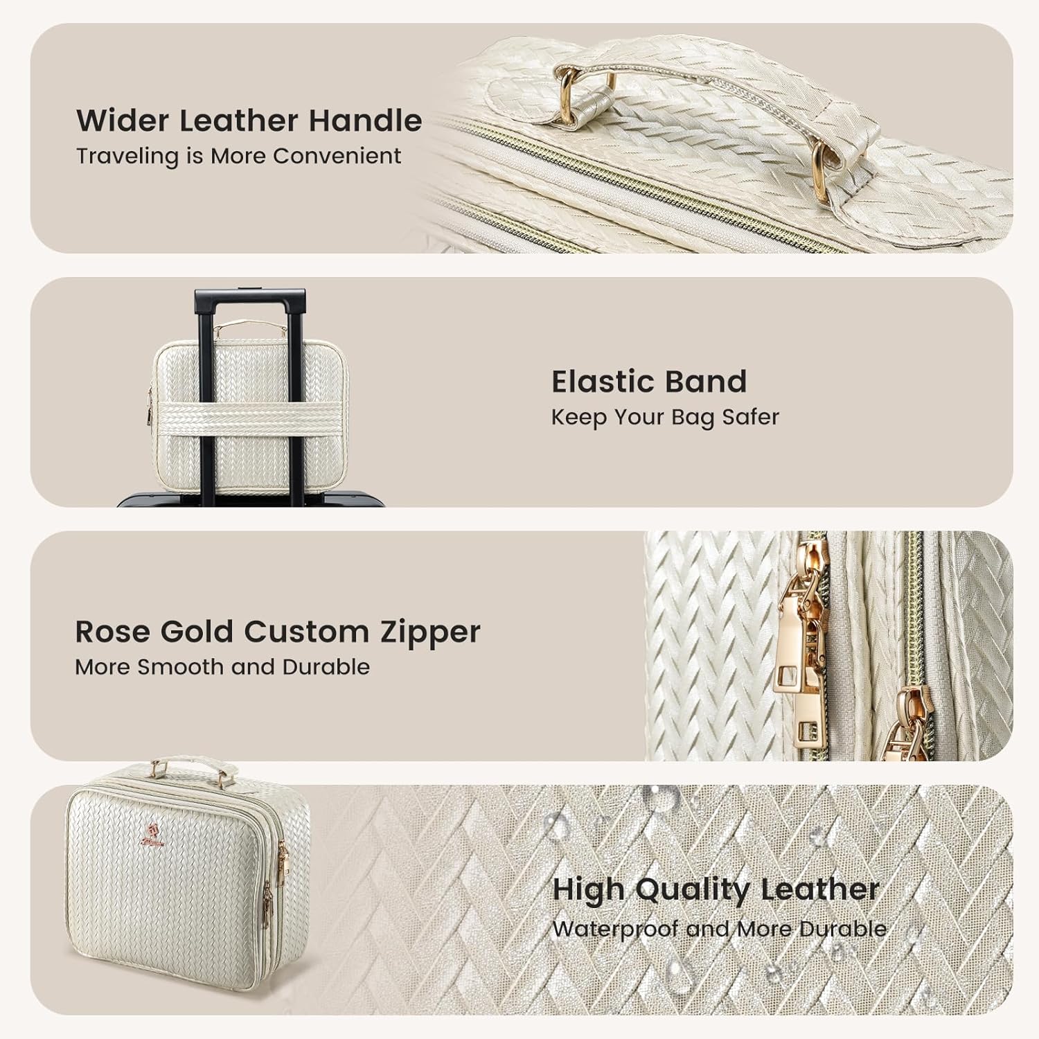 Makeup Bag with LED Lighted Mirror 12.2 IN Cosmetic Train Case Double Layer Makeup Case Adjustable Brightness in 3 Colors Cosmetic Organizer Artist Storage with Brush Holder Vanity Beige - Image 7