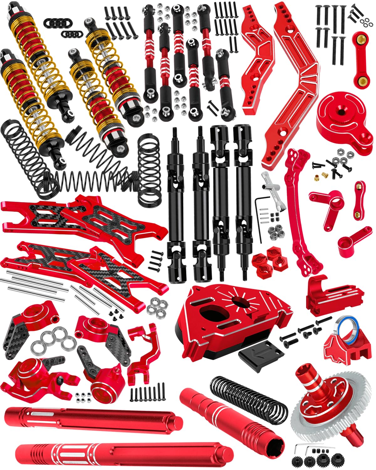 RCHuiWow RC Upgrades Part for 1/10 Senton/Granite 3S &550,Shocks,Driveshafts,A Arms,Turnbuckles,Caster Block Set,Gearbox,25T Servo,58T Slipper,Center CVD &Support,Shock Towers,Steering,Red