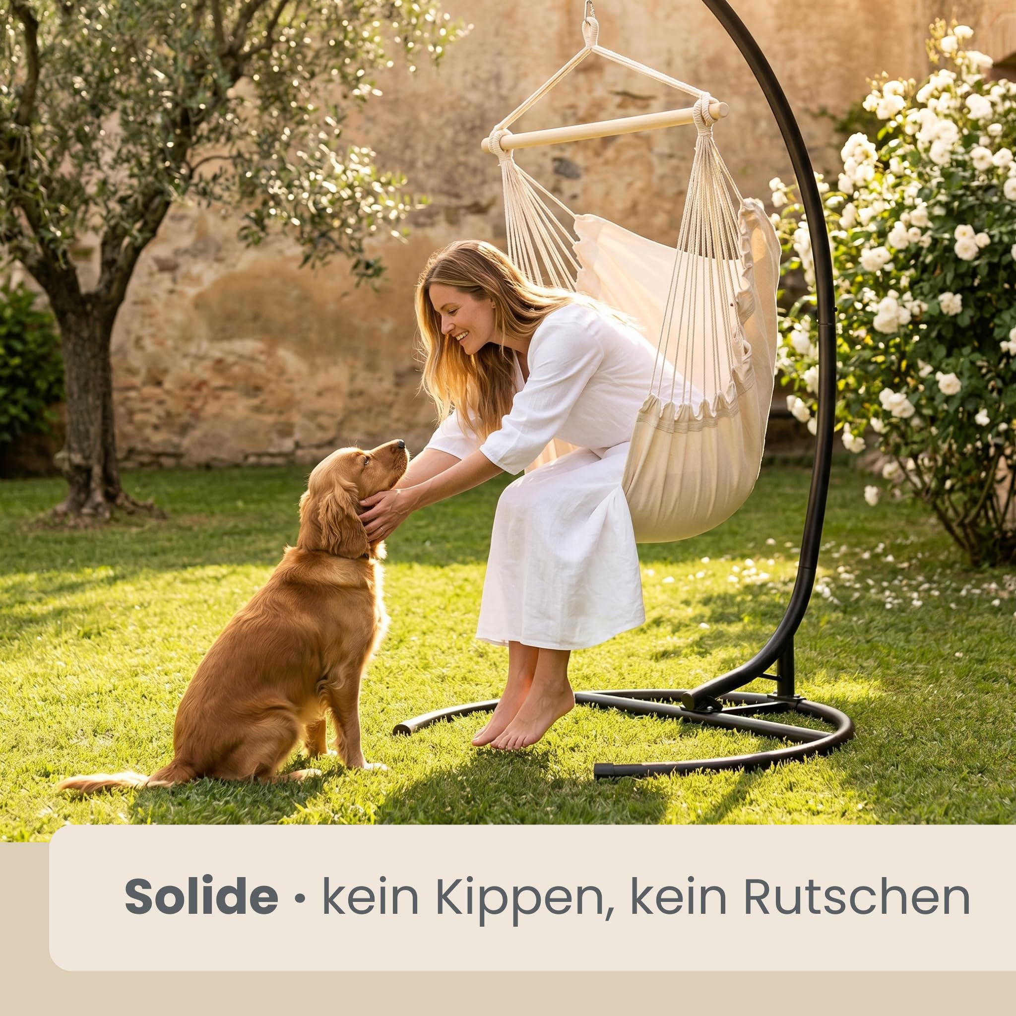 AMANKA Hängesessel Gestell bis 150 kg – Freistehender Hängesesselständer für Hängestuhl & Hängesitz – Stahlgestell Indoor & Outdoor - Hängestuhlgestell für Balkon, Terrasse, Garten & Wohnzimmer | Kein Bohren erforderlich – flexibel aufstellen und sofort e