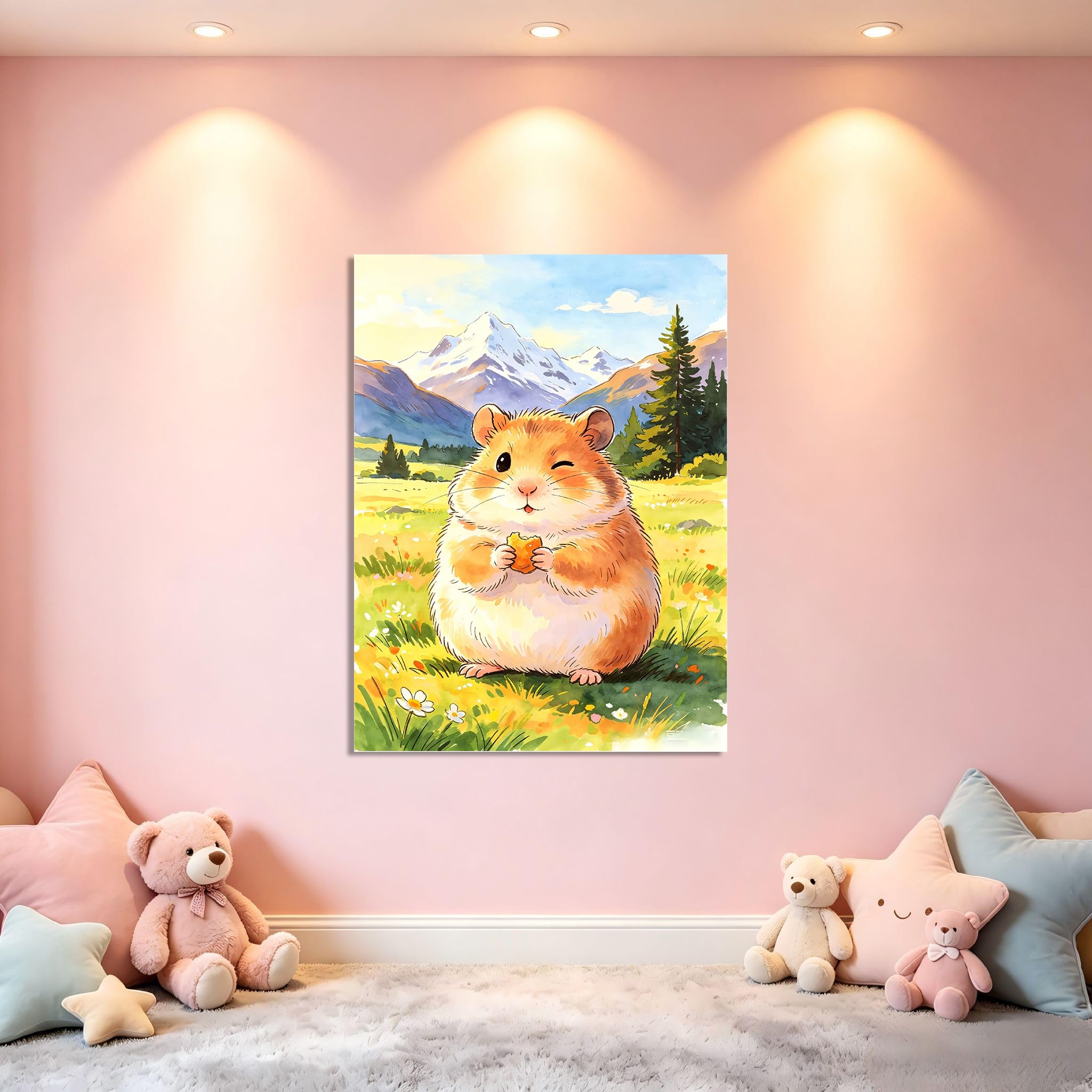 TNGHHSGA Cuentos de Aventuras de Zizi 41Cuadro en Lienzo de Hámster Adorable, Arte de Pared Infantil, Decoración para Habitación de Niños, Dormitorio y Guardería40x52cm Lienzo envuelto