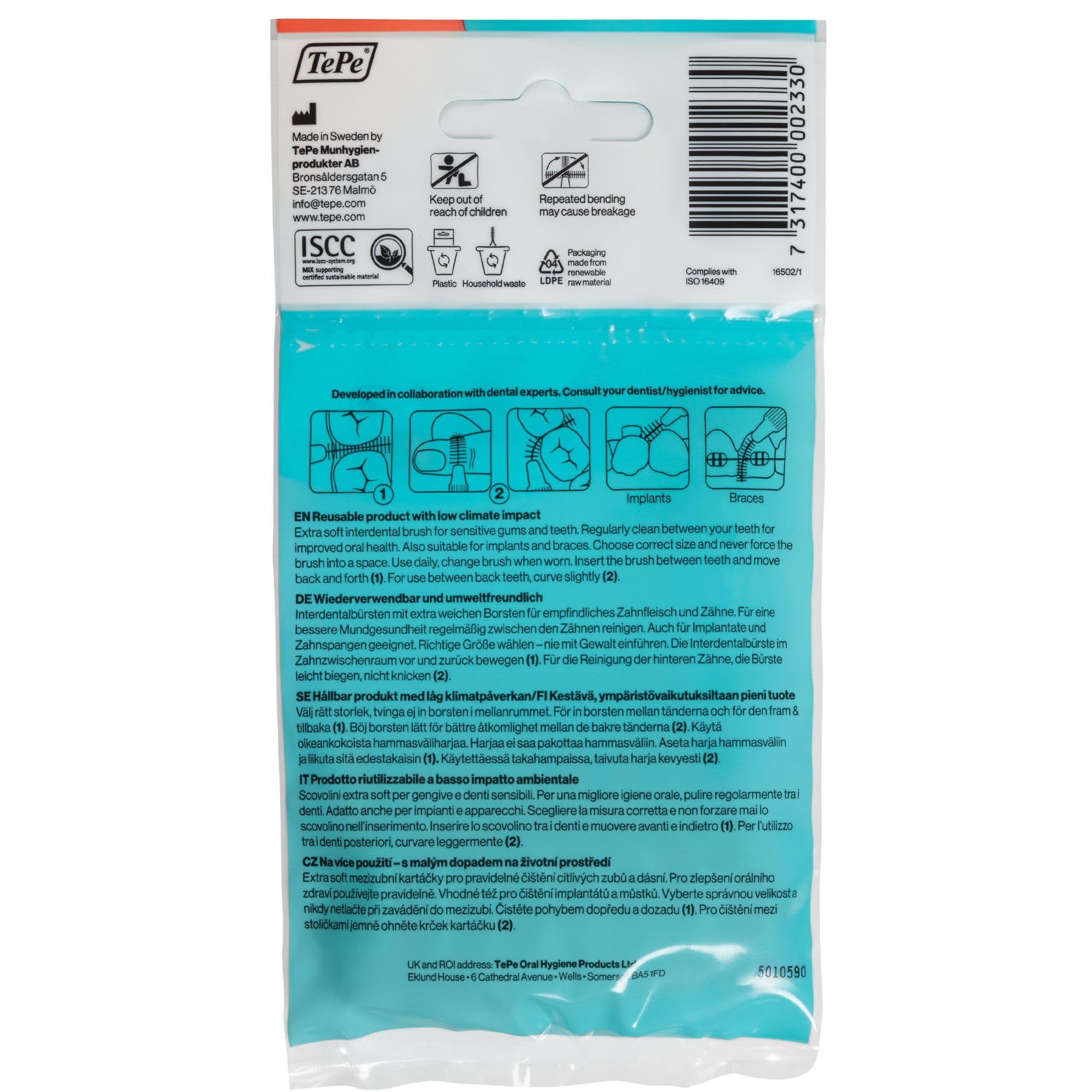 Scovolino TePe, Extra Soft, Rosso, 0.5mm/ISO 2, 8pz, rimozione placca, pulizia interdentale efficace, per spazi stretti