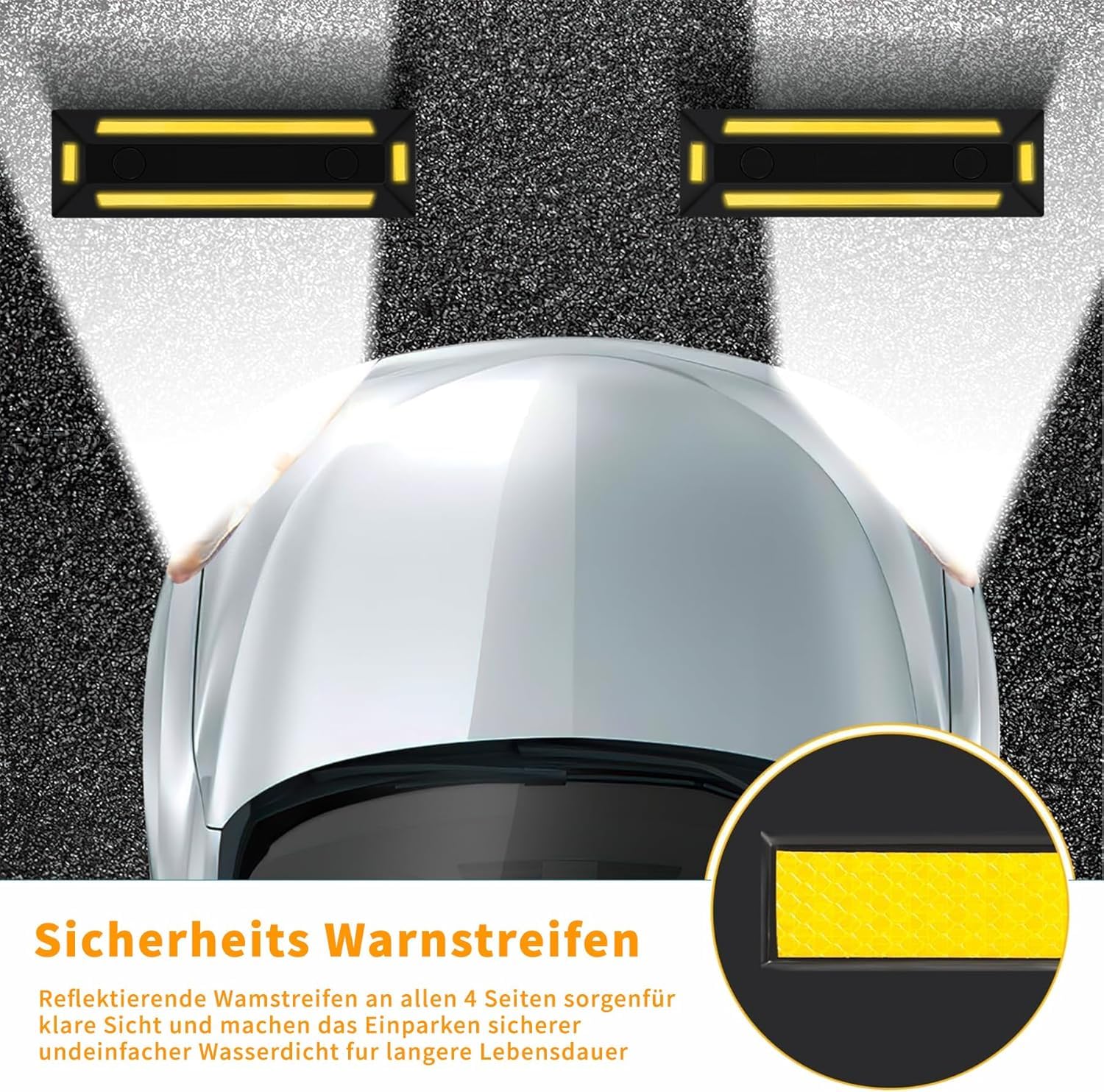 Radstopper mit Reflektierenden Gelben Streifen, Parkplatzsperre für Garage und Parkplätze, 2 Stück, Robuste Parkstopper mit Dehnschrauben