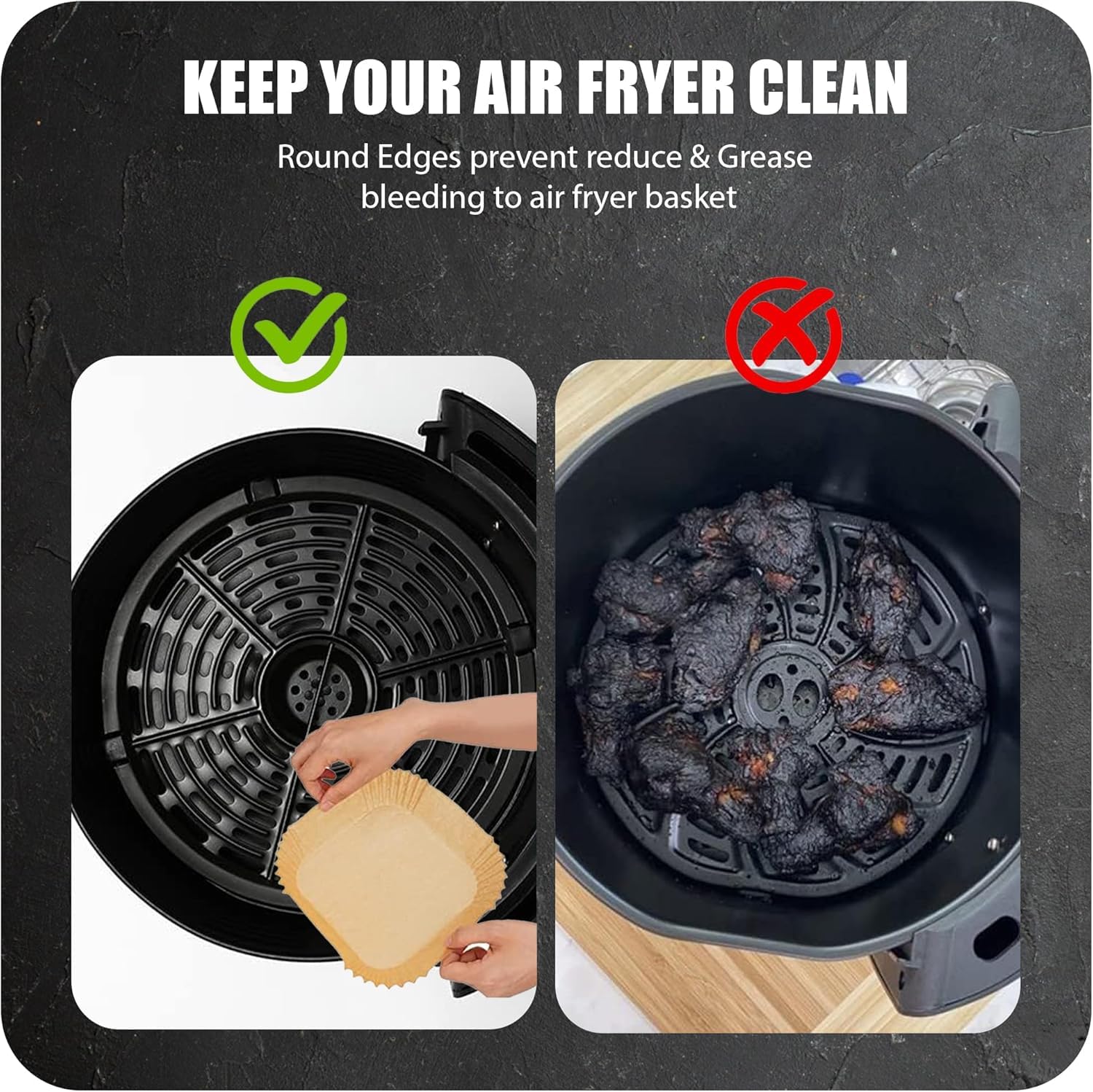 Roe Tenpo Air Fryer Liners, 100Pcs Disposable Baking Parchment Paper, Non-Stick & Greaseproof, Air Fryer Accessories for Ninja ON400UK AF140UK SL300UK, COSORI, Tefal, Russell Hobbs Air Fryer — view 6
