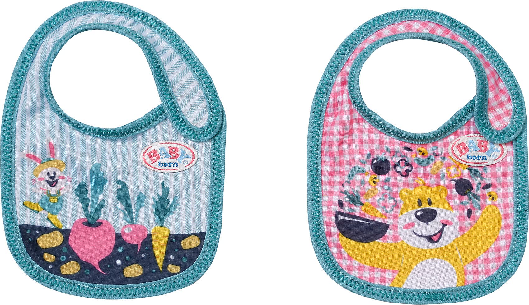 Juego De 1 Babero Para Muñeca BABY Born De 43 Cm - Diseño Con Rayas Verdes O Cuadros Rosas - Fácil De Poner Para Manos Pequeñas - Fomenta El Juego De Roles Y La Creatividad - A Partir De 3 Años