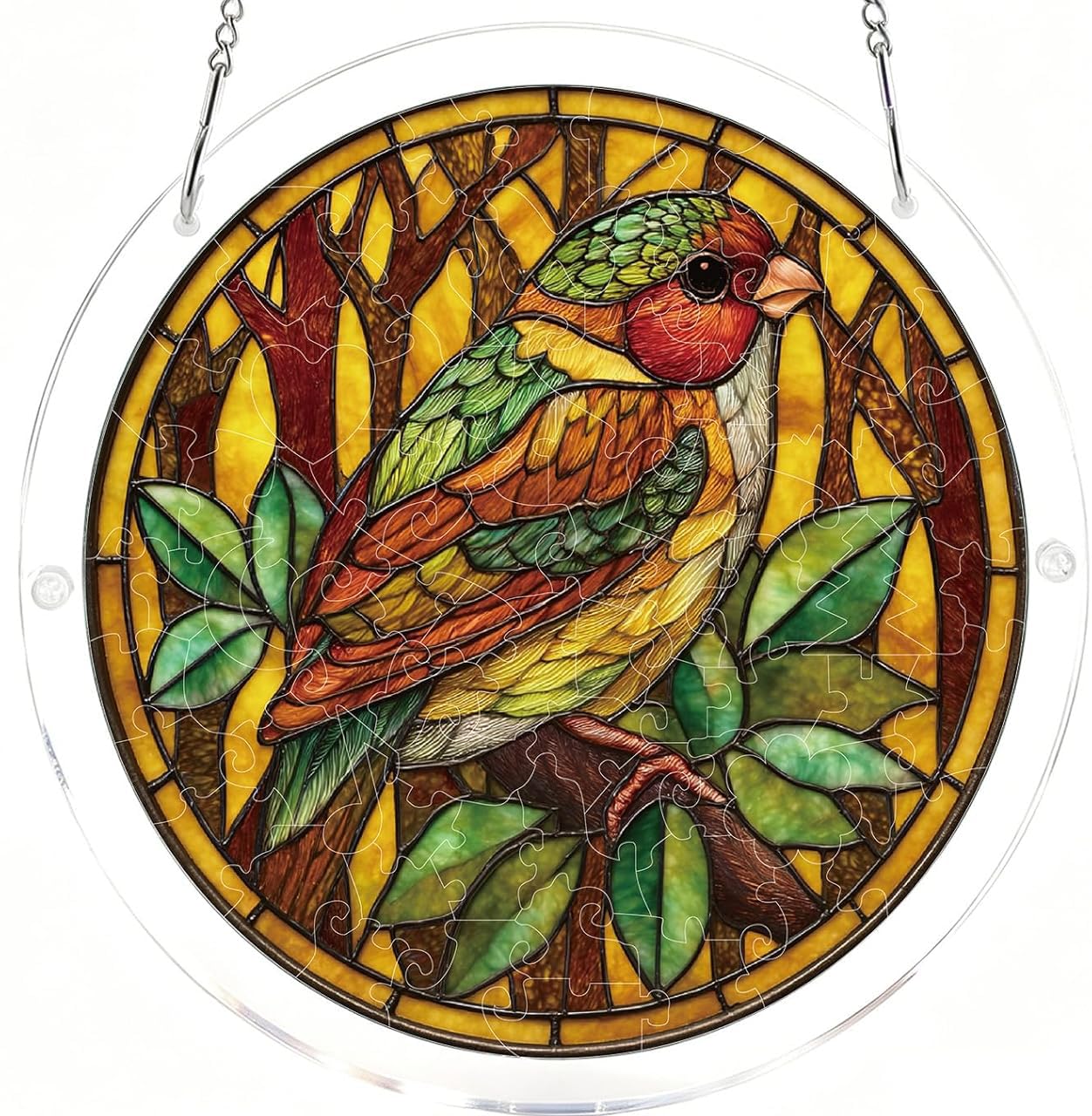 Colorful Sparrow Bird Acrylic Jigsaw Puzzles Suncatcher, 7.4 Inch Window Hanging Suncatcher Acrylic Puzzle, DIY Home Decor Art Gift