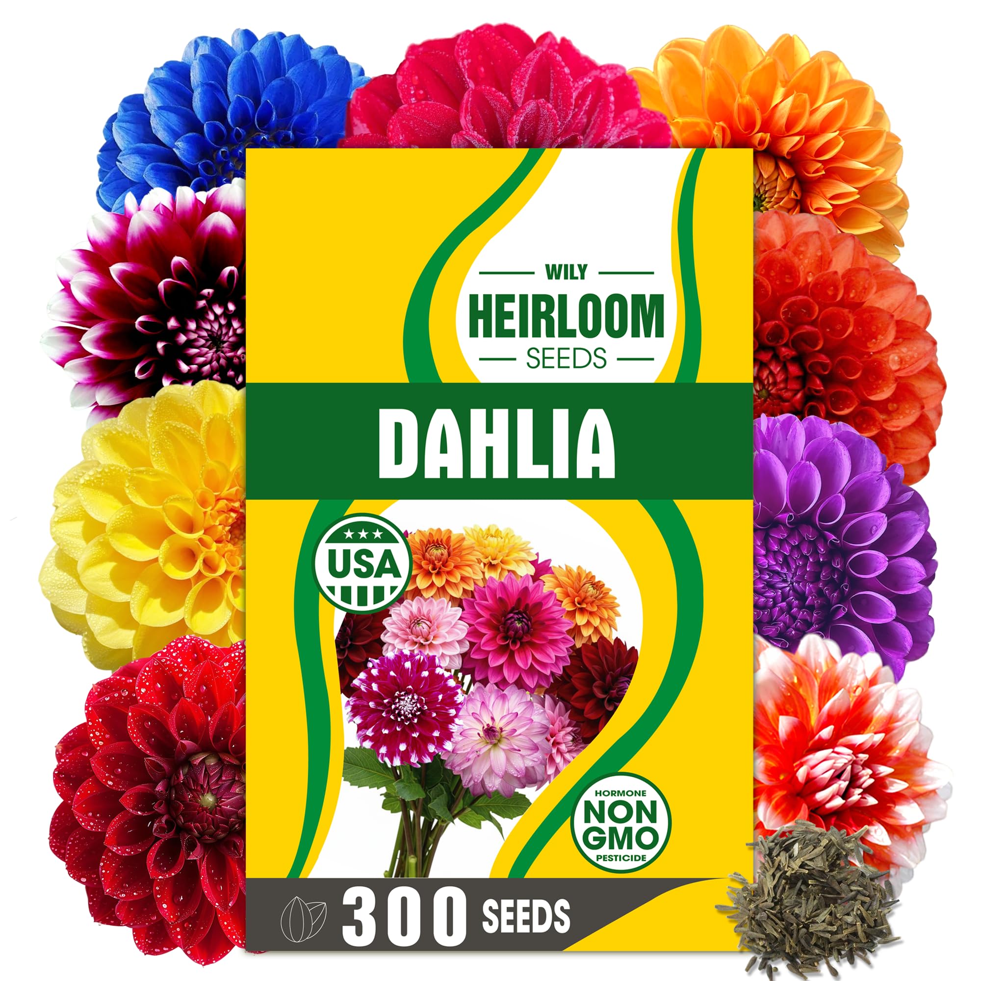 Dahlia Seeds MEGA Mix - Cut&Come-Again - Giant Blooms - 300+ Non-GMO Heirloom - Perennial Dahlia Bee & Butterfly Magnet - Pack for 2026 USDA Organic