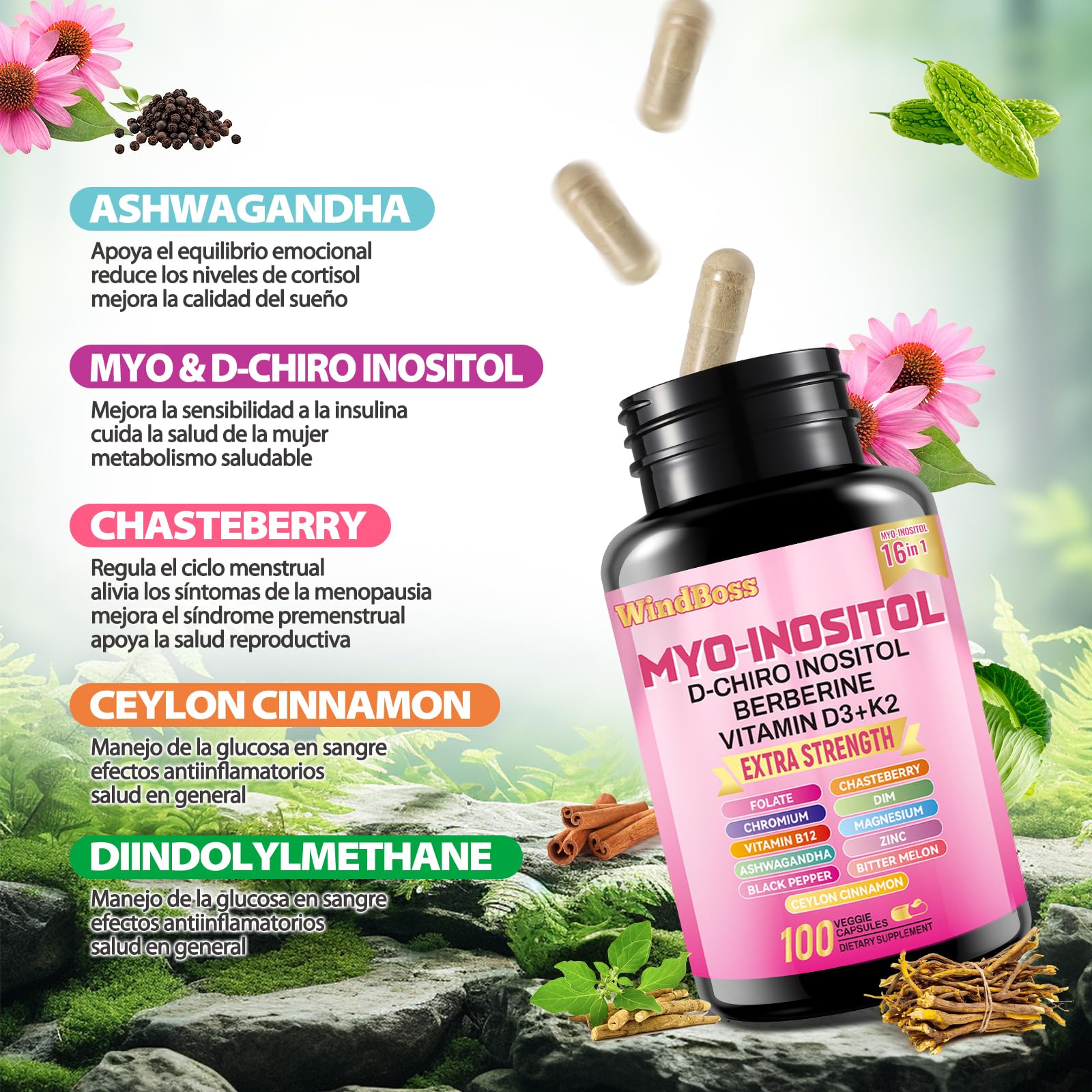 60 + 90 Kapseln Myo - Inosit & Cortisol - Komplex, Naturbelassen, Ohne Zusatzstoffe, Vegan