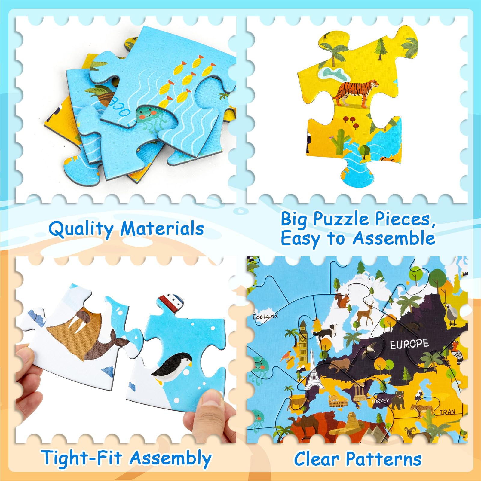 Puzzle Bambini 3 Anni, 70 Pezzi di Puzzle Della Mappa del Mondo, Giochi per Bambini Puzzle Cartone Materiale, Regalo Bambina per Feste di Compleanno 4 5 6 7 8 9 10 Anni