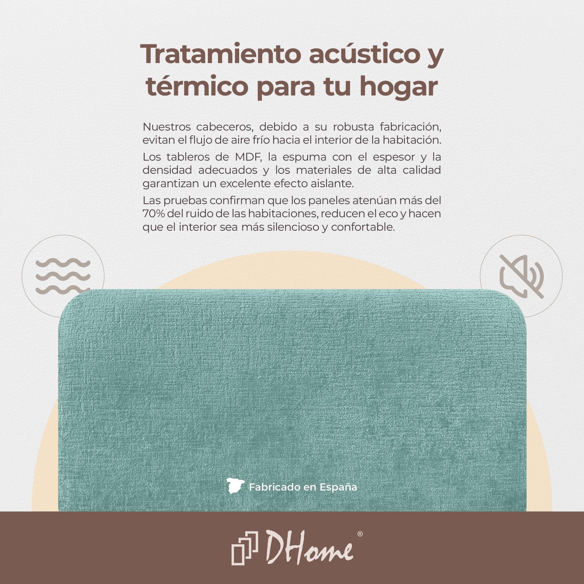 DHOME Testiera Imbottita Liscia Arrotondata in Lana Ecologica per Parete Acustica Testate Fonoassorbenti Testata Letto Camera da Letto (Verde Acqua, 135cm)