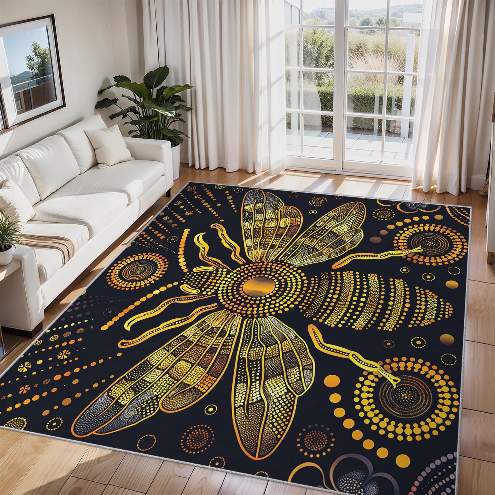 Tapis salon abeille mosaïque design mandala de haute qualité