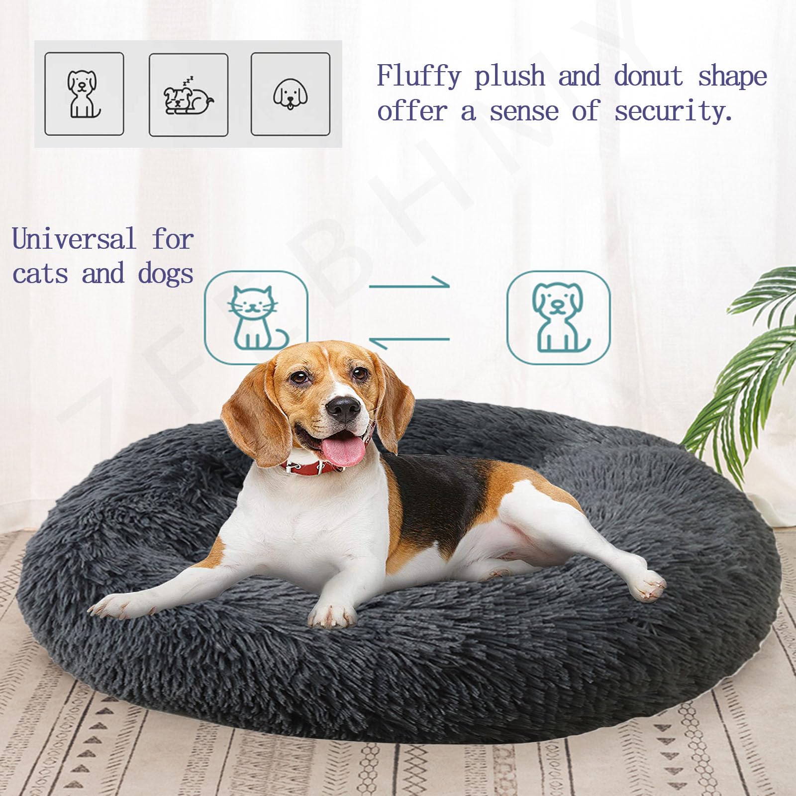 Letto Per Cani Rotondo,Cuscino Gatti Letto Donut,Base Impermeabile Antiscivolo Lavabile Cuccia Per Cani E Gatti,cuccia Cane Morbida Taglia Grande,cucce Per Cani Da Interno (100cm,Grigio Scuro
