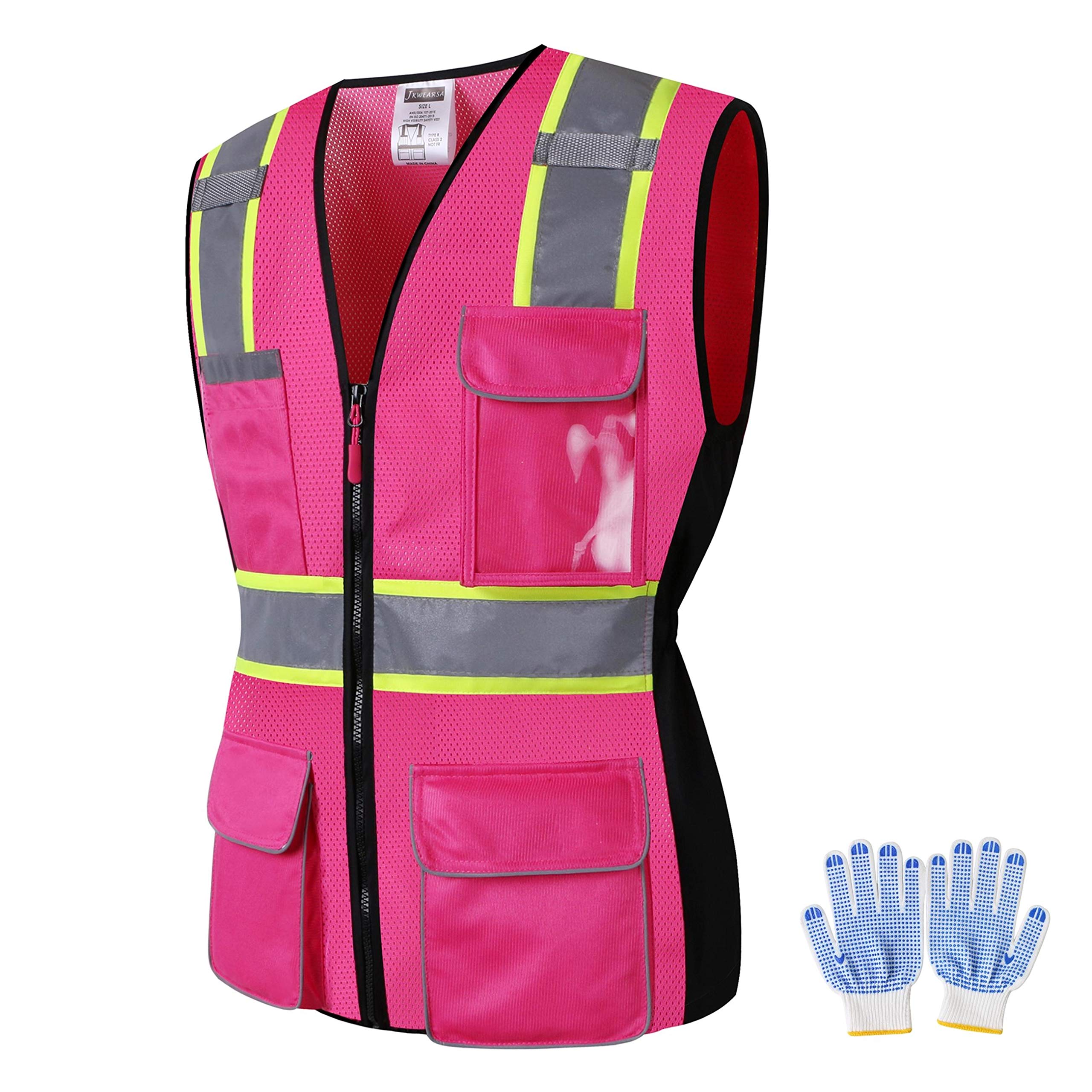 Women Safety Vest, Multi Pockets High Visibility Reflective Breathable Mesh Work Vest For Lady, Durable Zipper