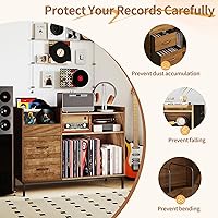 Vista 4 de Soporte para tocadiscos con almacenamiento de vinilo y cajones, más de 500 gabinetes de almacenamiento de discos de vinilo con patas de metal