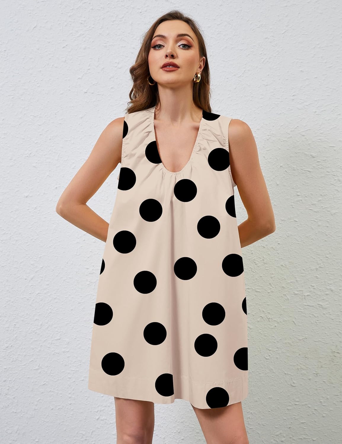 Women's Sleeveless Babydoll Tank Mini Dress Scoop Neck Ruched Bubble Dress with Pockets Short Summer Party Dresses - Image 2