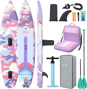 116" Inflatable Paddle Board, Stable Stand Up Paddleboard, Wide SUP | Beginner to Advanced, Non-Slip Deck, Removable Center Fin for Stability or Speed, 500lb3 Riders, Complete Accessories