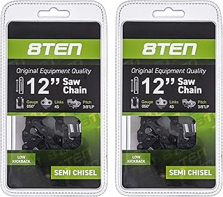 8TEN Chainsaw Chain for Husqvarna 240 136 137 141 142 36 Poulan 2150 1950 2050 12 inch Bar .050 Gauge 3/8 Pitch 45DL 2 Pack