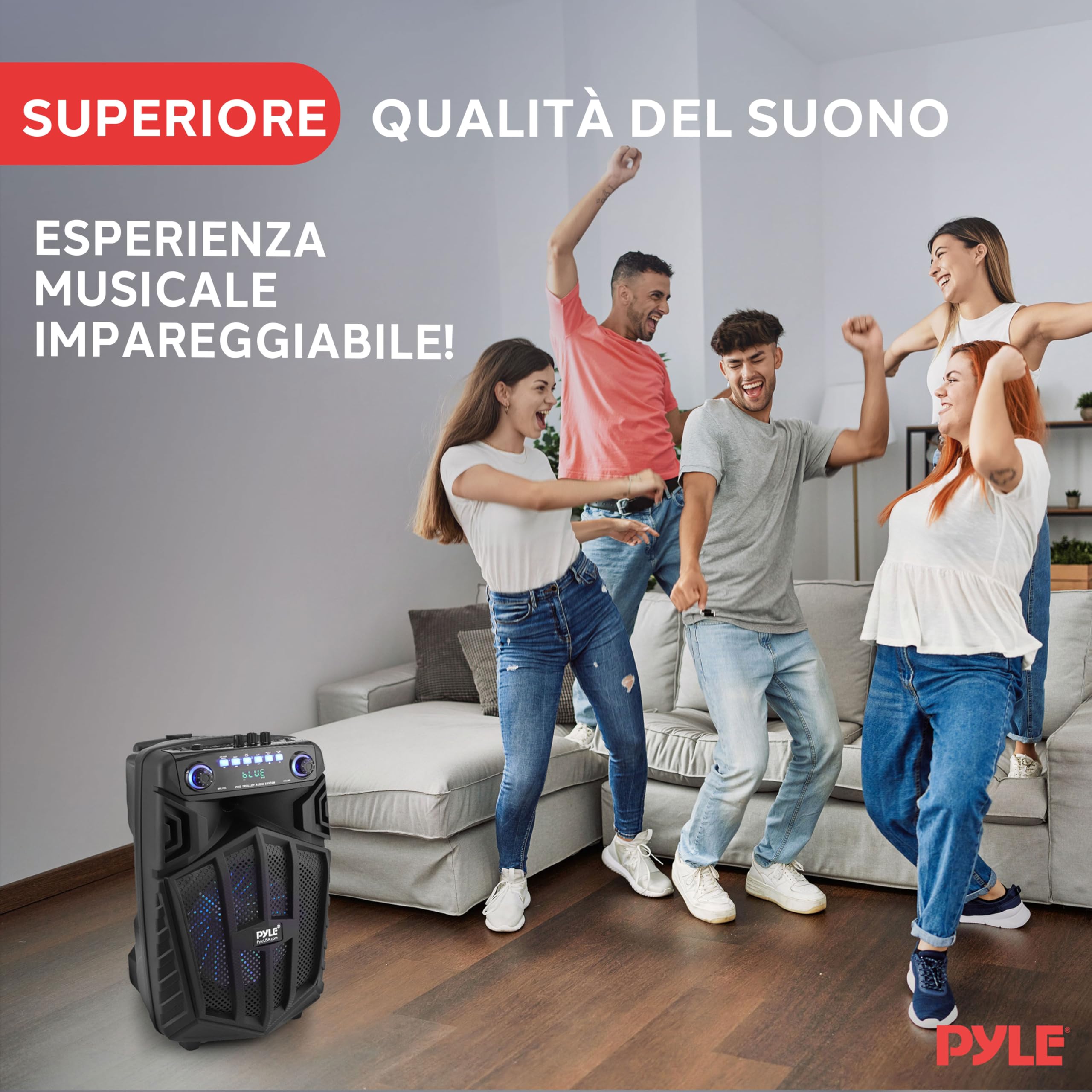 Pyle Cassa Bluetooth Portatile 680W, Altoparlante Bluetooth PA 25cm con Microfono Wireless, Ruote, TWS, Luci, Display LED, Ingresso Mic 6,5mm, FM/AUX/MP3/USB/SD