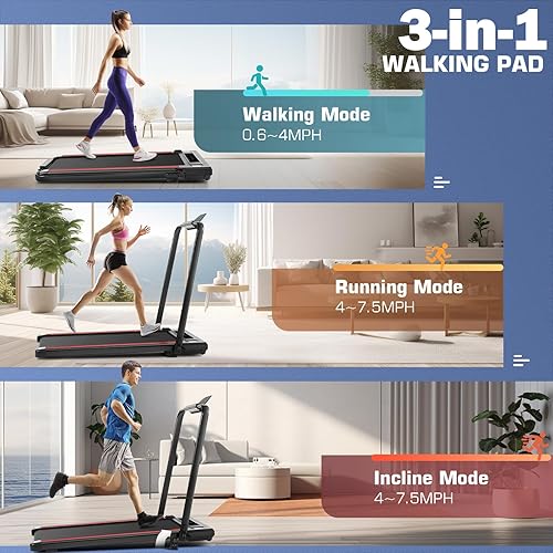 Miniatura 2 de ANCHEER Cinta de correr plegable 3 en 1 con inclinación, almohadilla para caminar debajo del escritorio para oficina en casa, cinta de correr