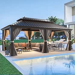 MELLCOM 12' x 20' Hardtop Aluminum Gazebo, Galvanized Steel Double