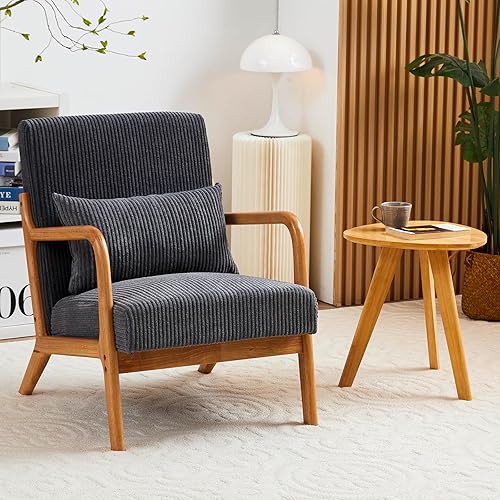 Miniatura 15 de Sillas Accent, juego de 2 sillas modernas de mediados de siglo con cojín, silla con madera maciza, silla de lectura y relajación para la sala