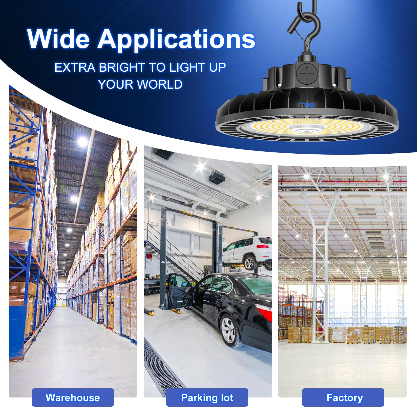 9 Pack LED High Bay Light 240W - 5ft Cable Adjustable CCT 4500K 5000K 5700K Power 240W 200W — view 9