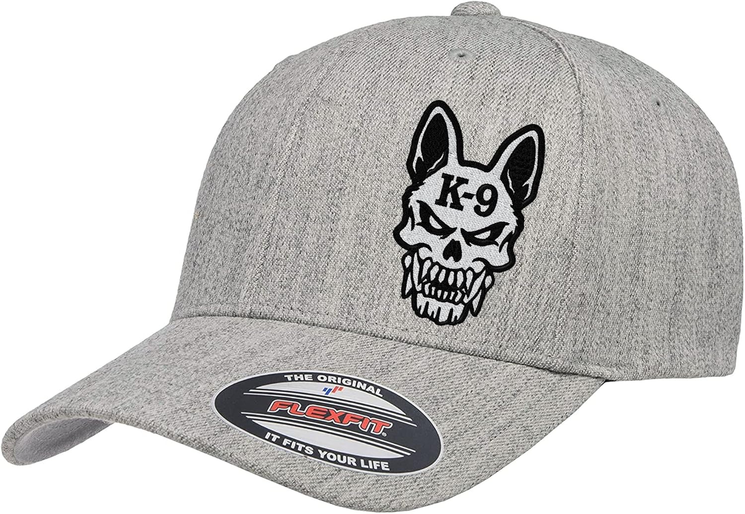 Police K-9 Unit Dog Skull Thin Blue Line 6277/6477 Custom Embroidered Baseball Flex Fitted Baseball Hat