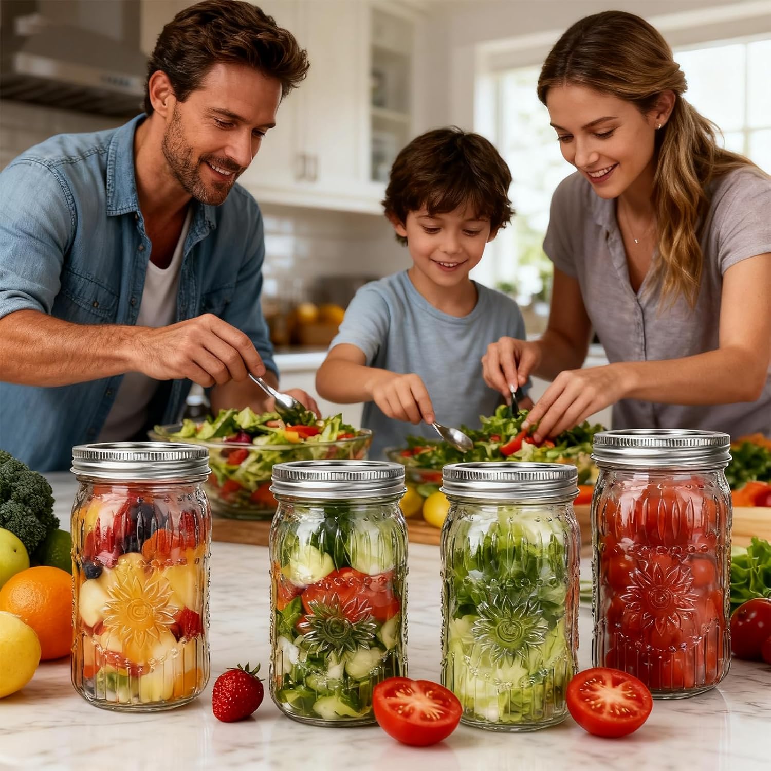 CycleMore Wide Mouth Mason Jars 32oz, 12Pack Glass Canning Jars with Metal Airtight Lids and Bands, 1Quart Large Food Canister forJam Making, Pantry Organization & Party Decor